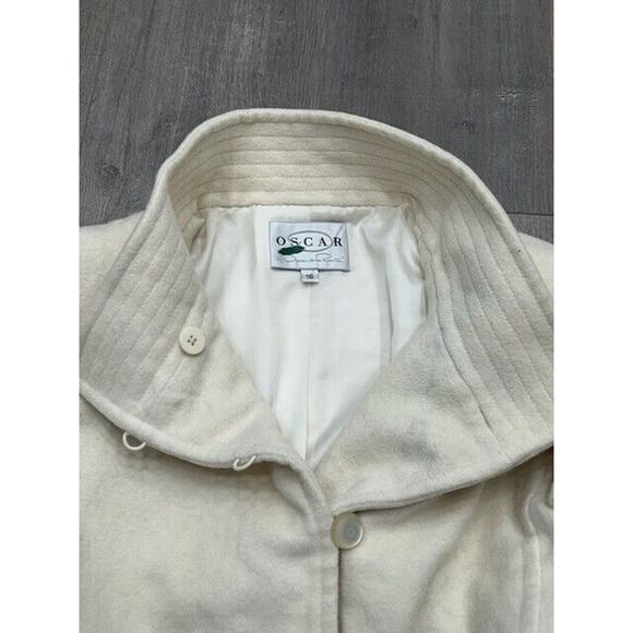 Oscar de la Renta Womens Fleece Jacket Button Down Wool Angora Cream Size 16 - Picture 7 of 16